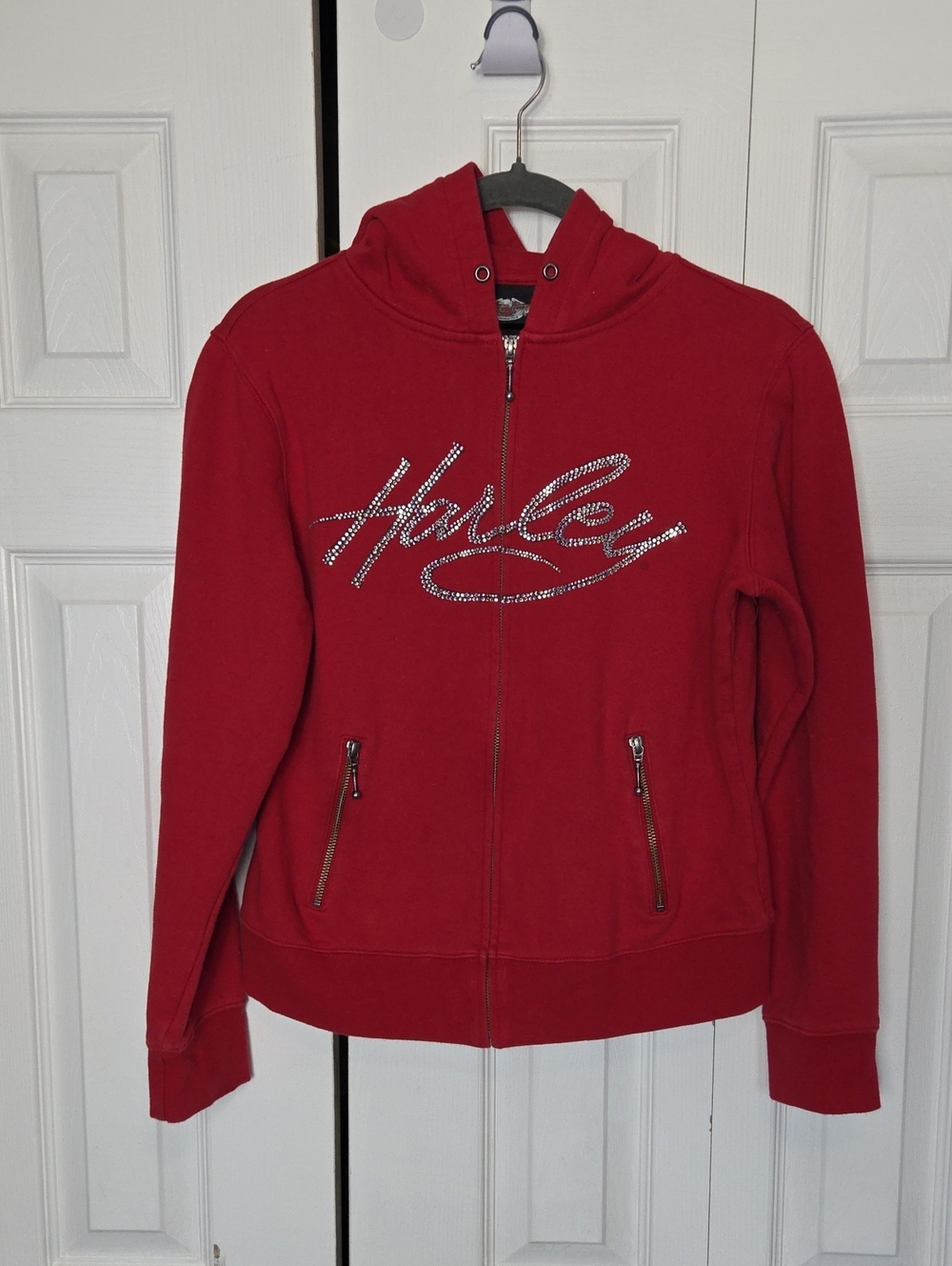 Harley-Davidson Red Rhinestone Script Zip-Up Hoodie Jacket